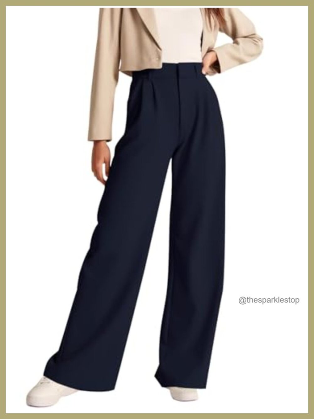 Women's High Rise Pleated Straight Leg Work Trousers with Pockets